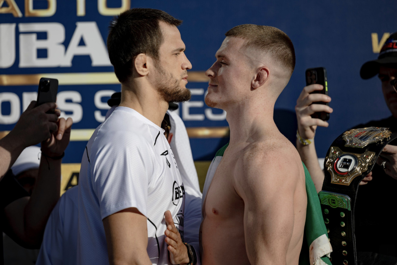 Usman Nurmagomedov and Paul Hughes at PFL Dubai